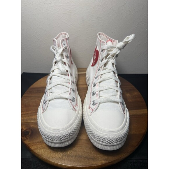 Converse All Star High Top Platform 171209C Women’s Size 7.5 Red Heart White - Picture 2 of 8